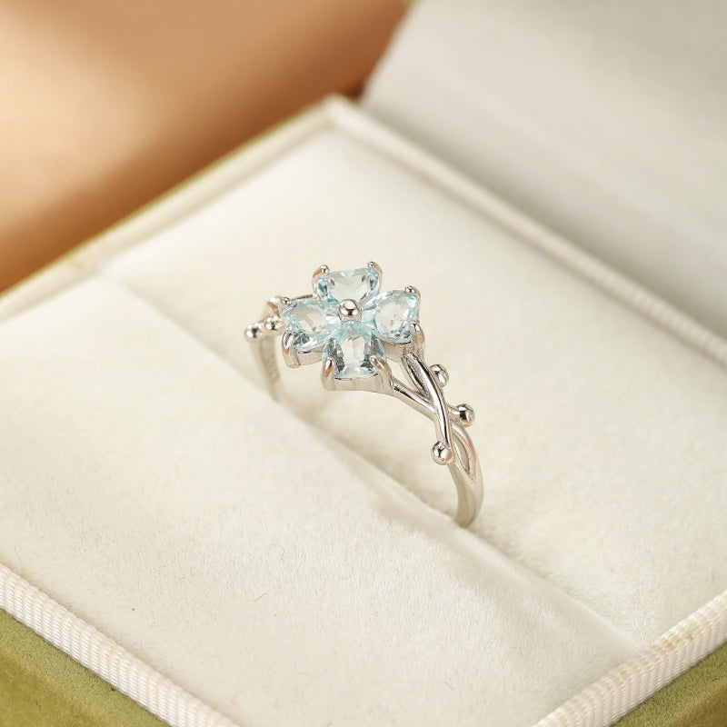 Bague Topaze – Trèfle Céleste, Argent