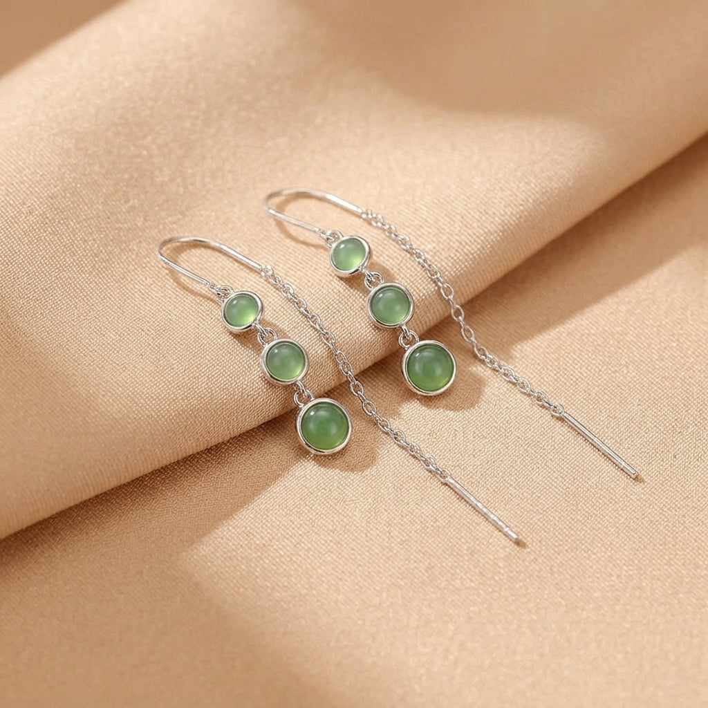 Boucles d'Oreilles Pendantes Jade Vert – Beauté d’Antan, Argent