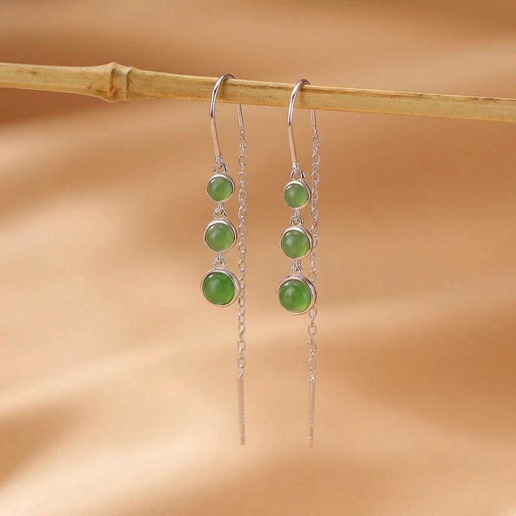 Boucles d'Oreilles Pendantes Jade Vert – Beauté d’Antan, Argent