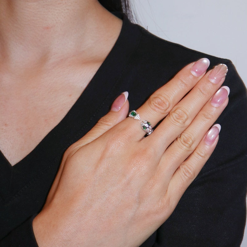 Bague Émeraude – Serpent Mystique, Argent 925