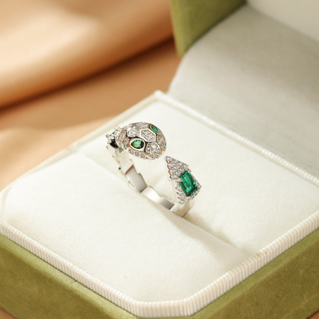 Bague Émeraude – Serpent Mystique, Argent 925