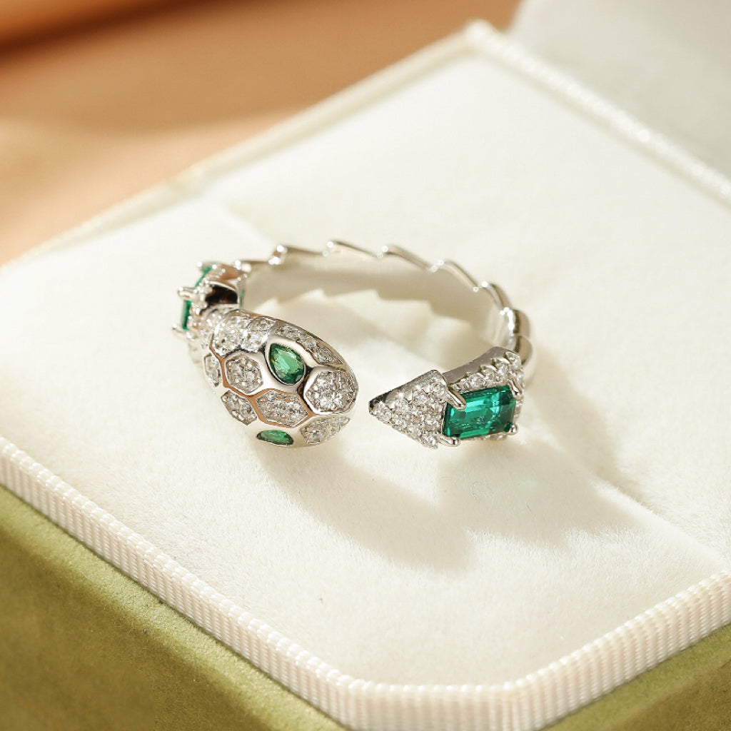 Bague Émeraude – Serpent Mystique, Argent 925