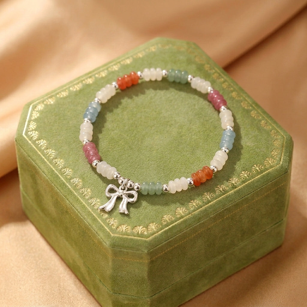 Bracelet Aventurine, Jade, Saphir et Quartz Fraise – Danse des Couleurs, Argent