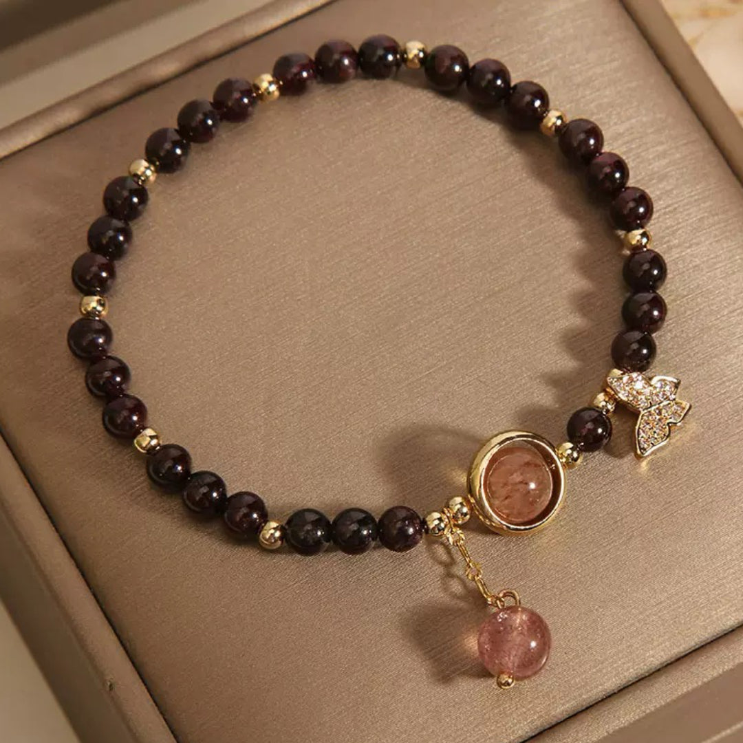 Bracelet Grenat et Quartz Fraise – Grâce Papillon