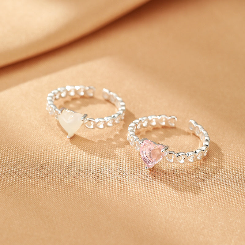 Bague Cristal de Roche et Quartz Rose – Nuit Apaisante, Argent