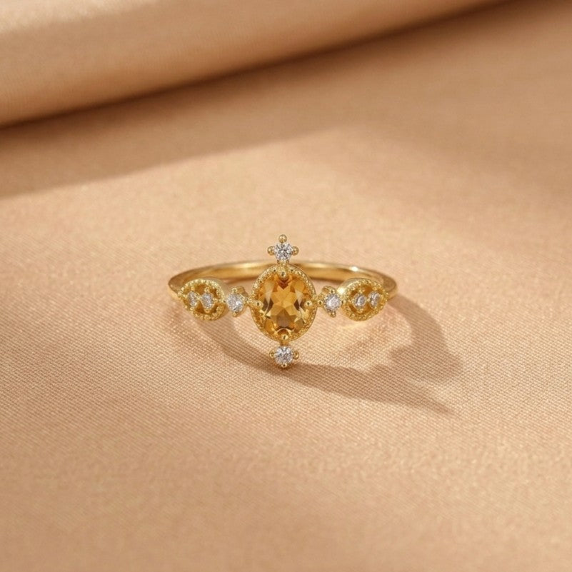 Bague Citrine - Rosée Dorée, Argent Plaqué Or