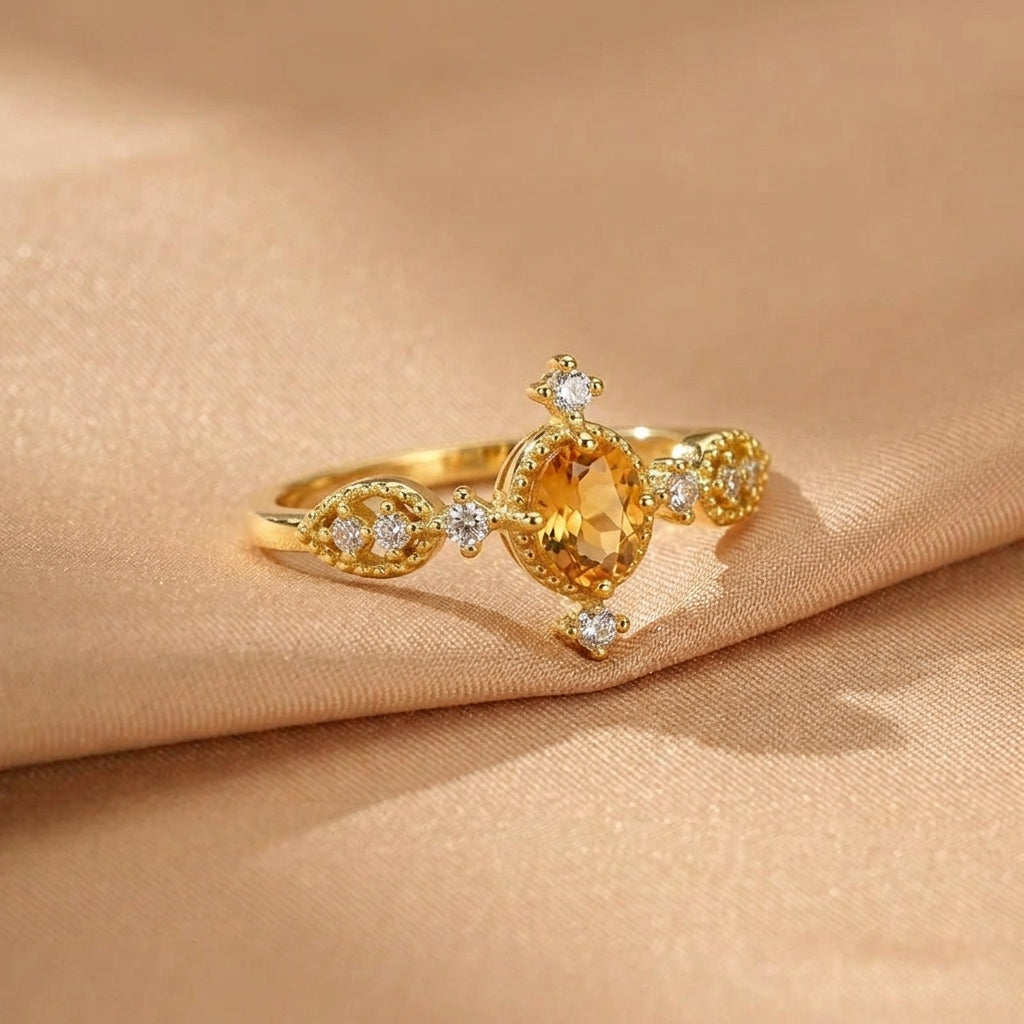 Bague Citrine - Rosée Dorée, Argent Plaqué Or
