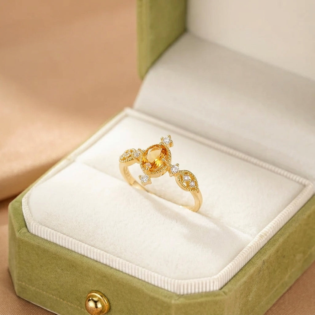 Bague Citrine - Rosée Dorée, Argent Plaqué Or