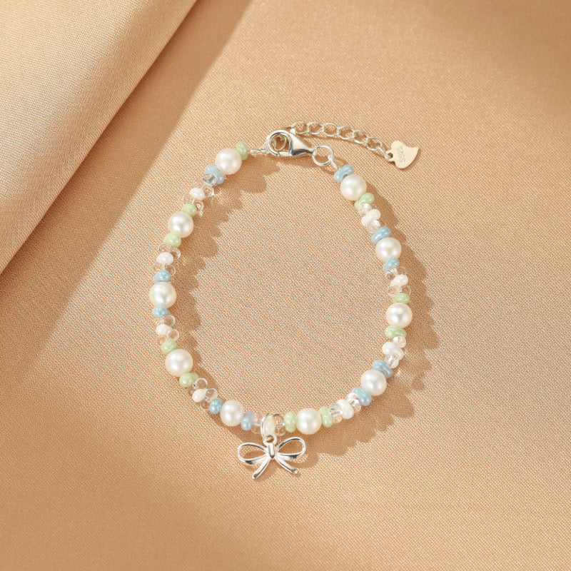 Bracelet Perle, Cristal de Roche et Céramique – Danse des Ombres, Argent