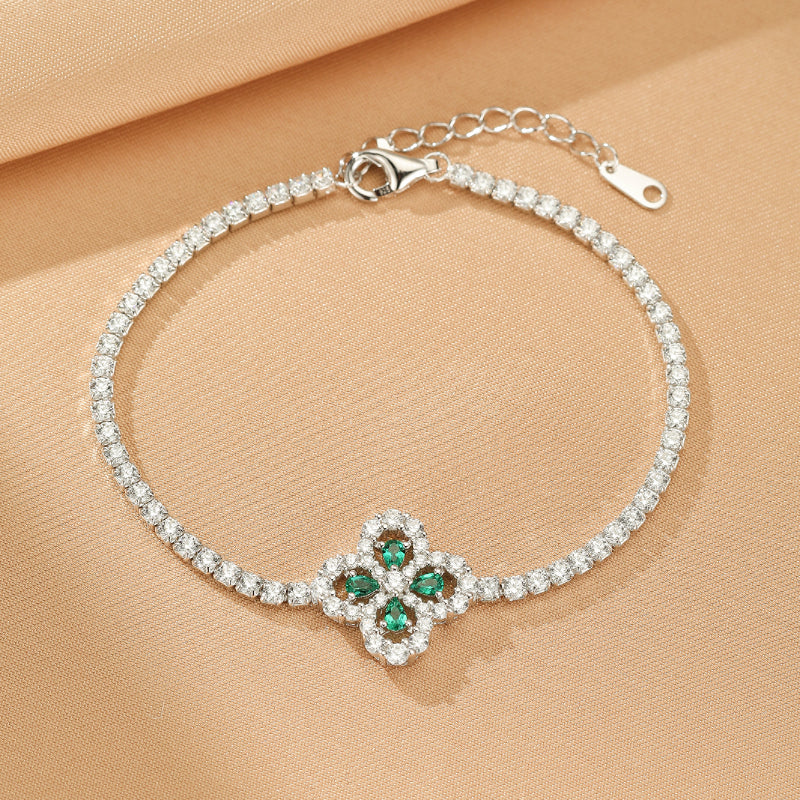 Bracelet Émeraude Trèfle – Chance Étincelante, Argent
