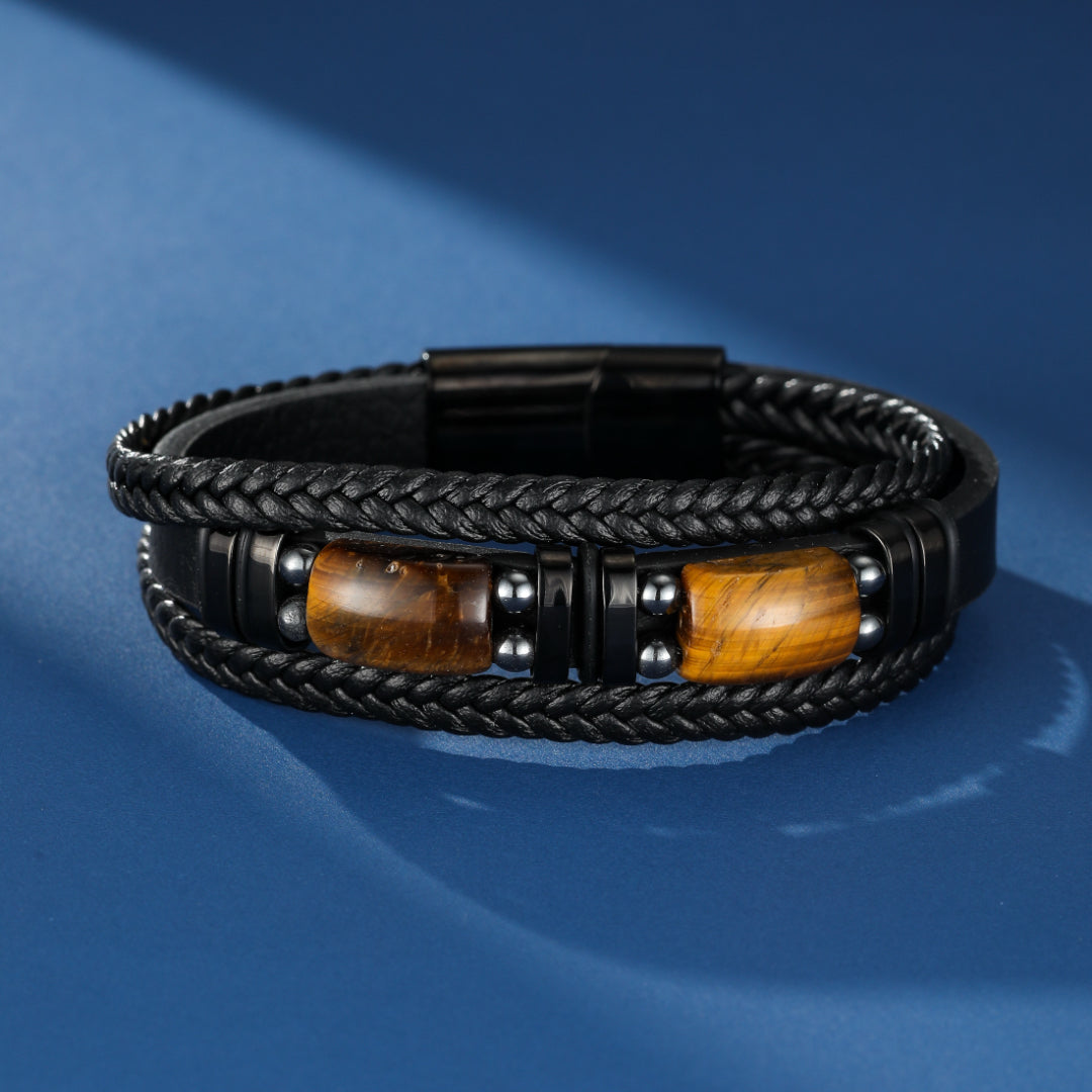 Bracelet Homme Œil de Tigre et Hématite – Fusion Guerrière