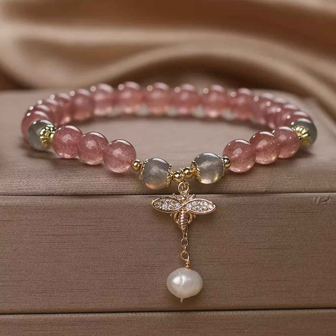 Bracelet Quartz Fraise et Labradorite – Abeille Poétique