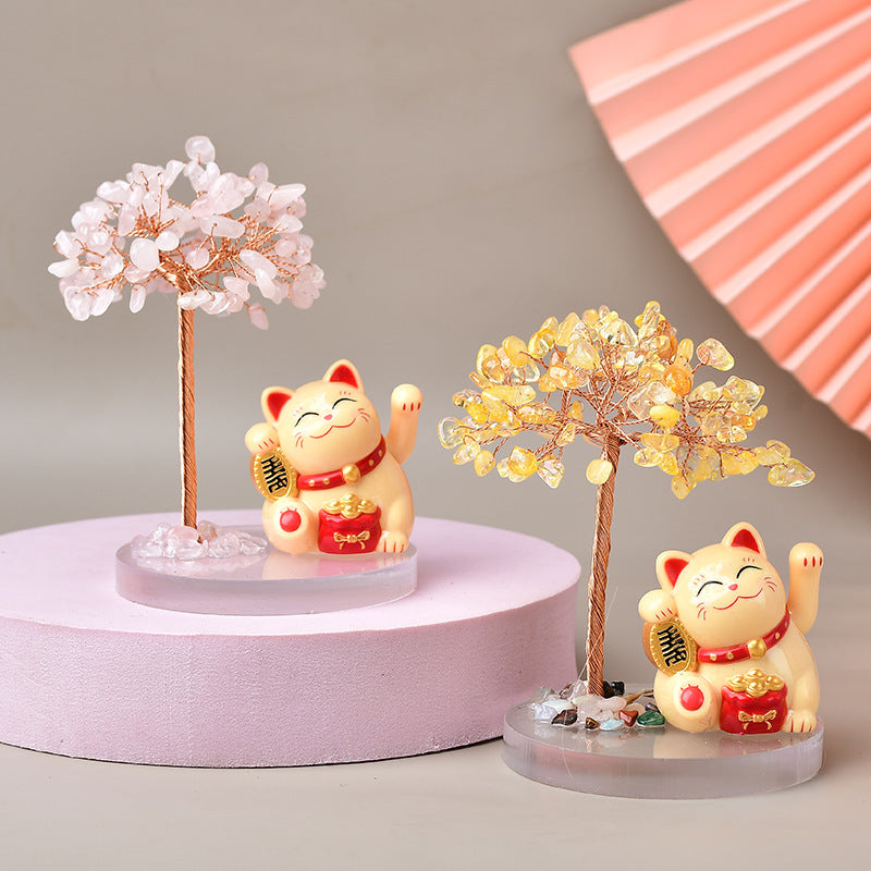 Chance - Arbre de Vie en Pierres Naturelles avec Chat Maneki-neko