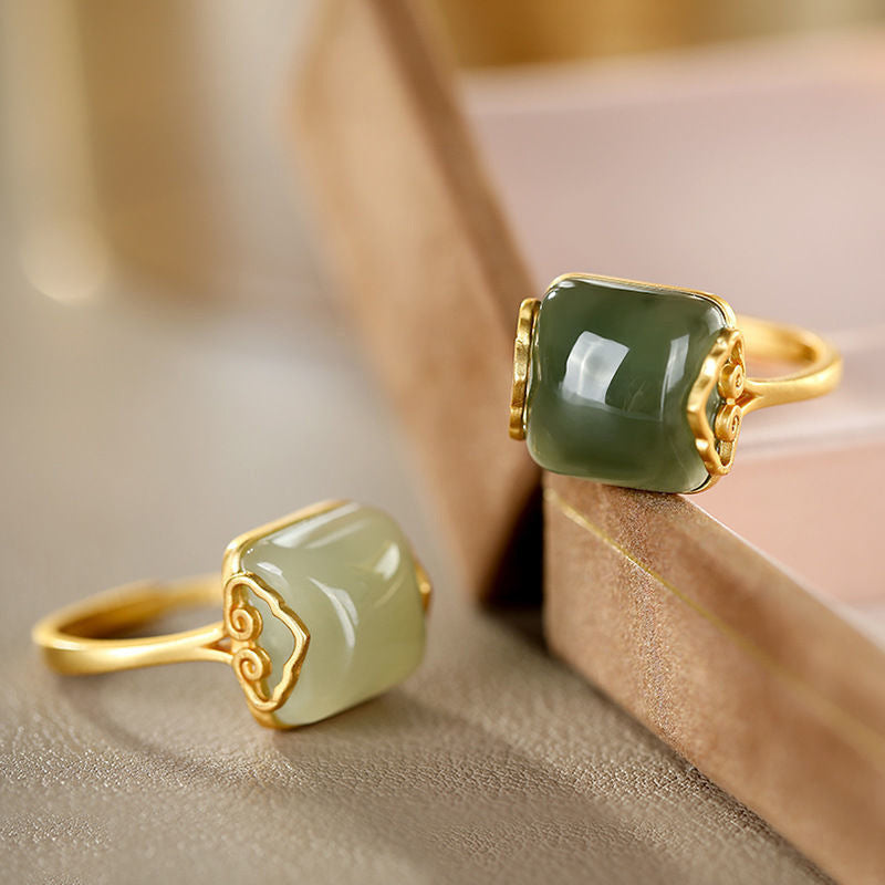 Bague Jade – Essence d'Abondance, Plaqué Or