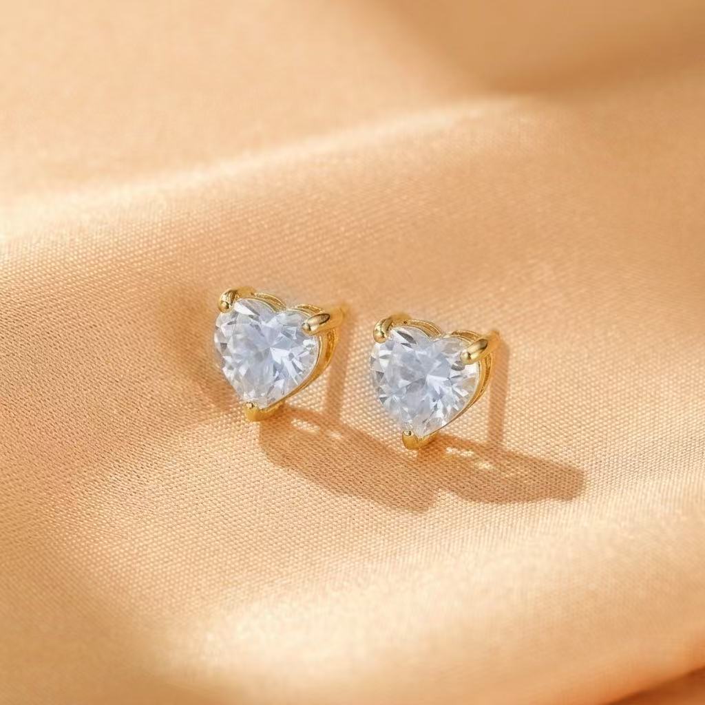 Clous d'oreille Aigue marine – Cœur Serein, Argent Plaqué Or