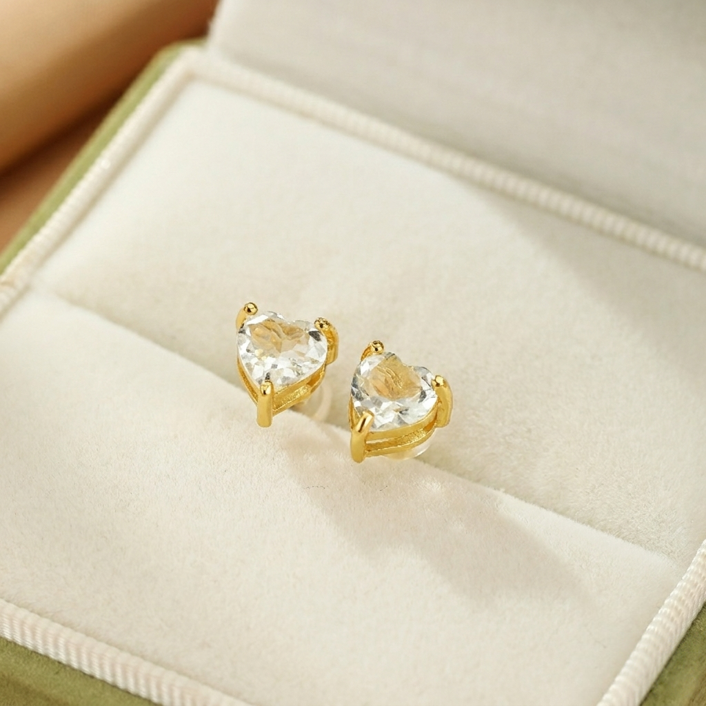 Clous d'oreille Aigue marine – Cœur Serein, Argent Plaqué Or