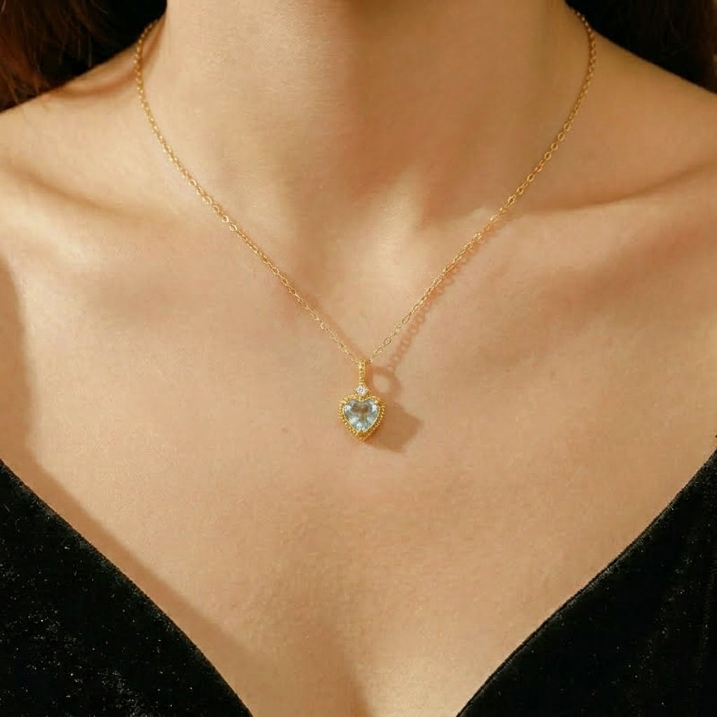 Collier Aigue marine – Amour Céleste, Argent Plaqué Or