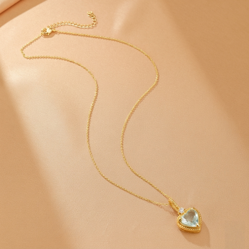 Collier Aigue marine – Amour Céleste, Argent Plaqué Or