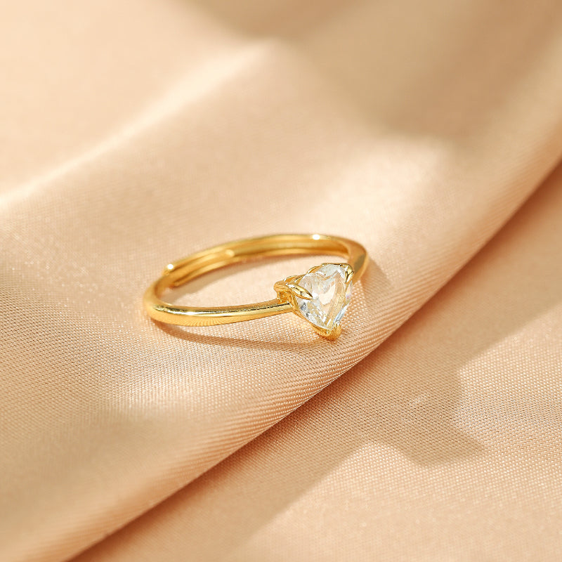 Bague Aigue marine – Cœur Céleste, Argent Plaqué Or
