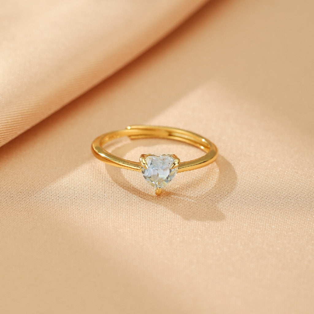 Bague Aigue marine – Cœur Céleste, Argent Plaqué Or