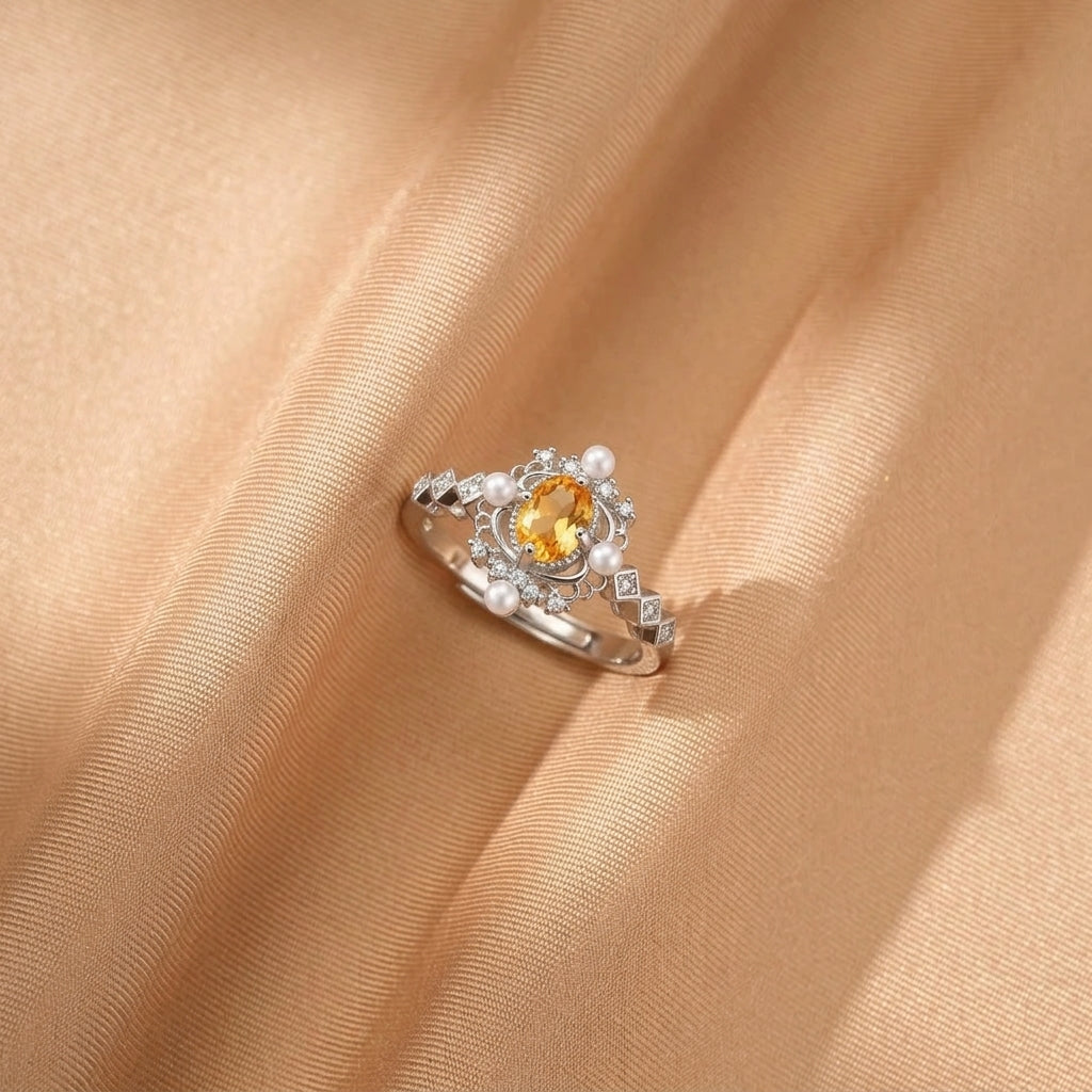 Bague Citrine et Perle – Splendeur Dorée, Argent