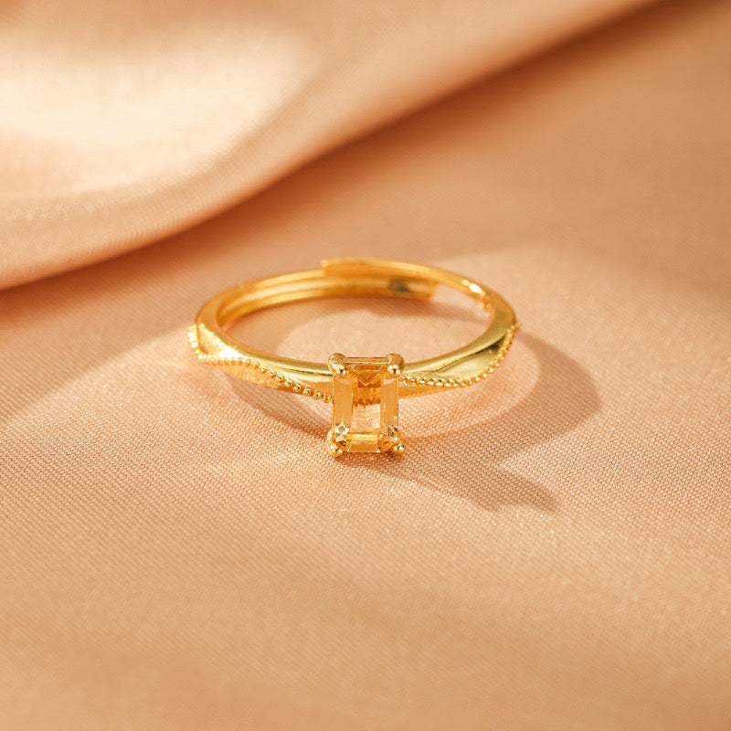Bague Citrine – Murmure Doré, Argent Plaqué Or
