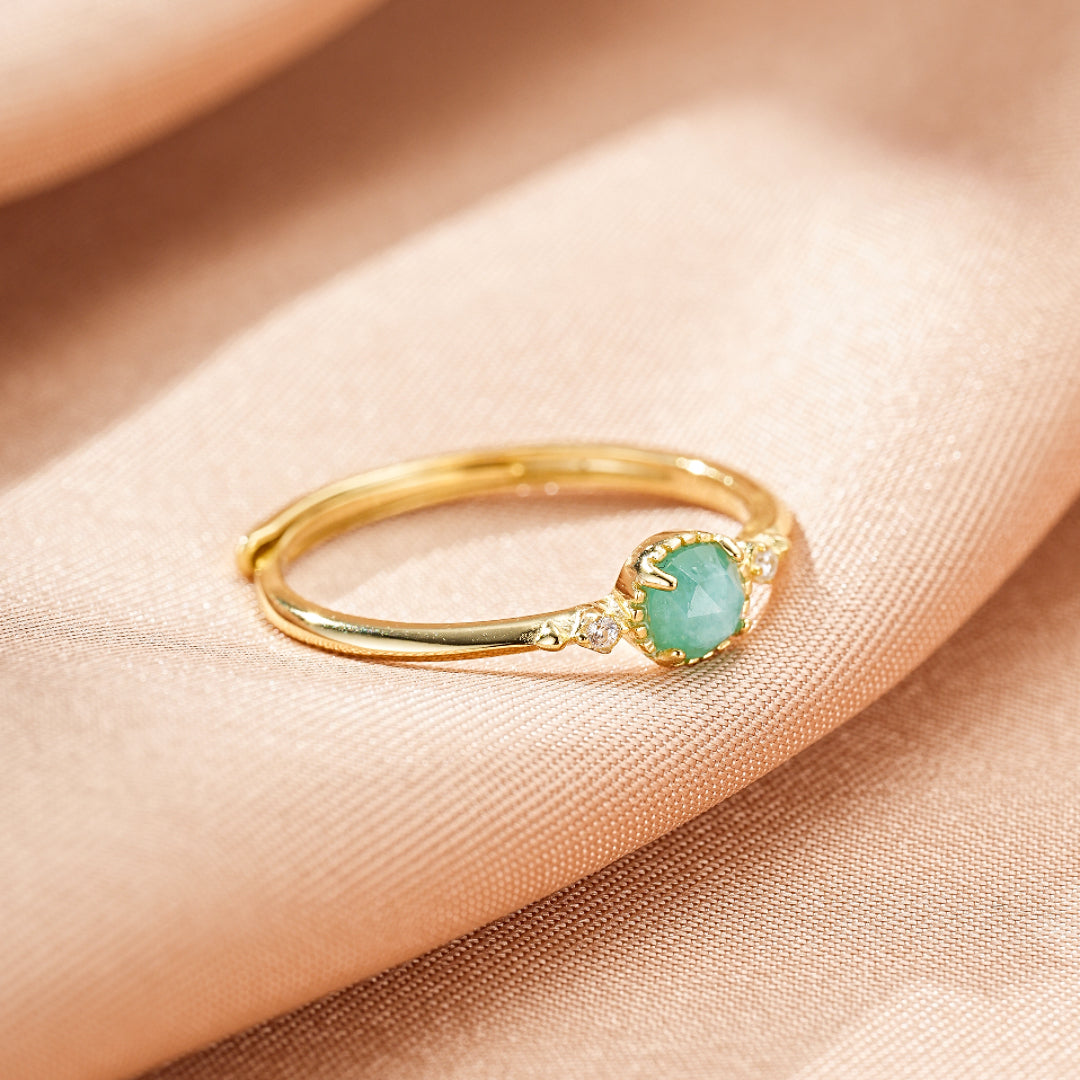 Bague Amazonite – Halo Radieux, Argent Plaqué Or