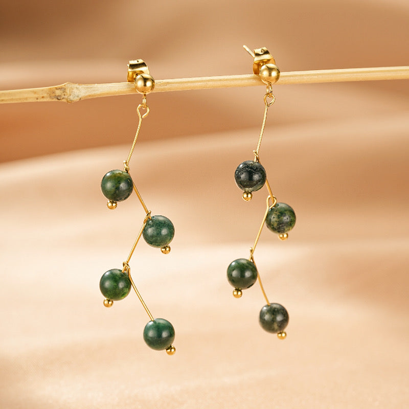 Boucles d'Oreilles Agate Verte – Danse Végétale
