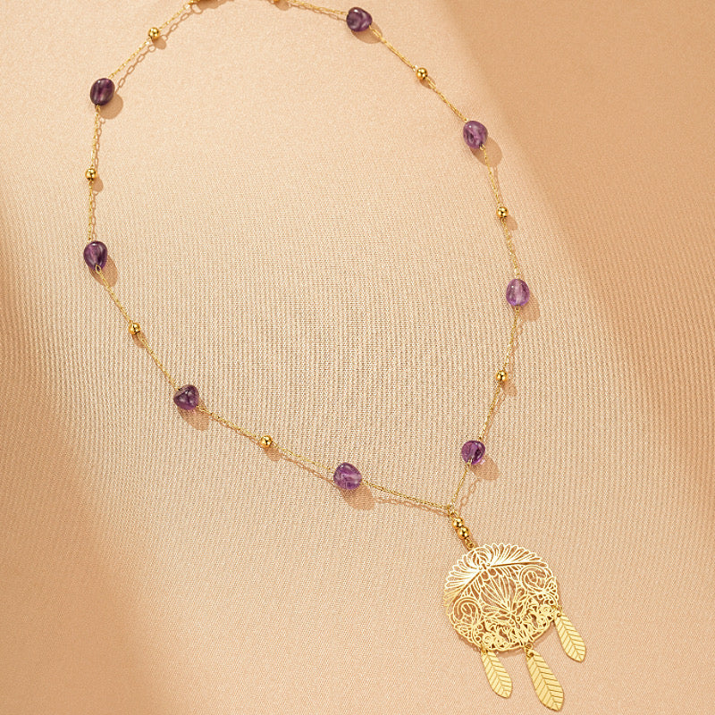 Green Fluorite and Amethyst Necklace - Harmonious Serenity