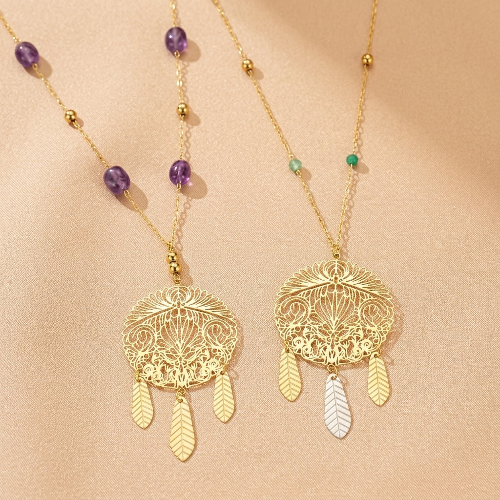 Green Fluorite and Amethyst Necklace - Harmonious Serenity