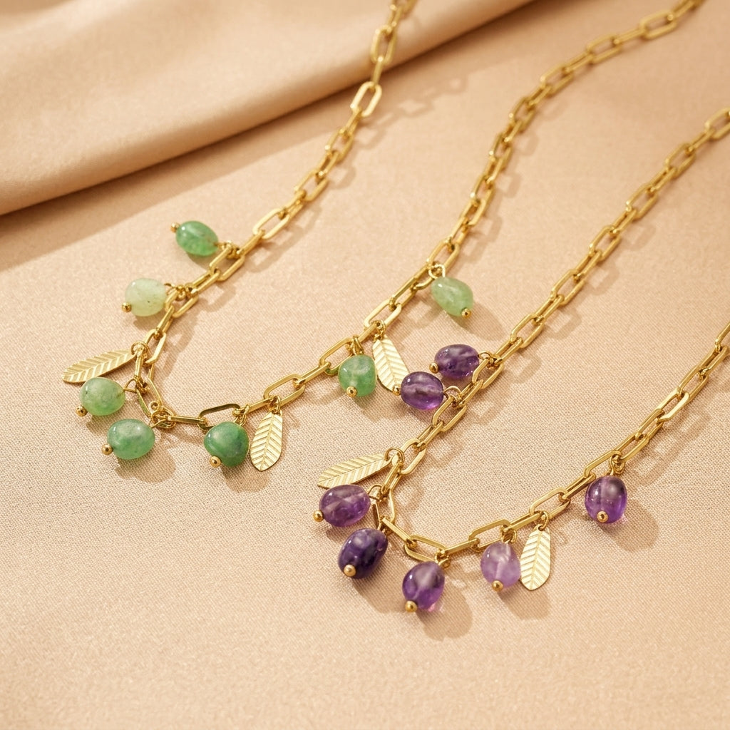 Collier Améthyste et Aventurine – Rayonnement Naturel