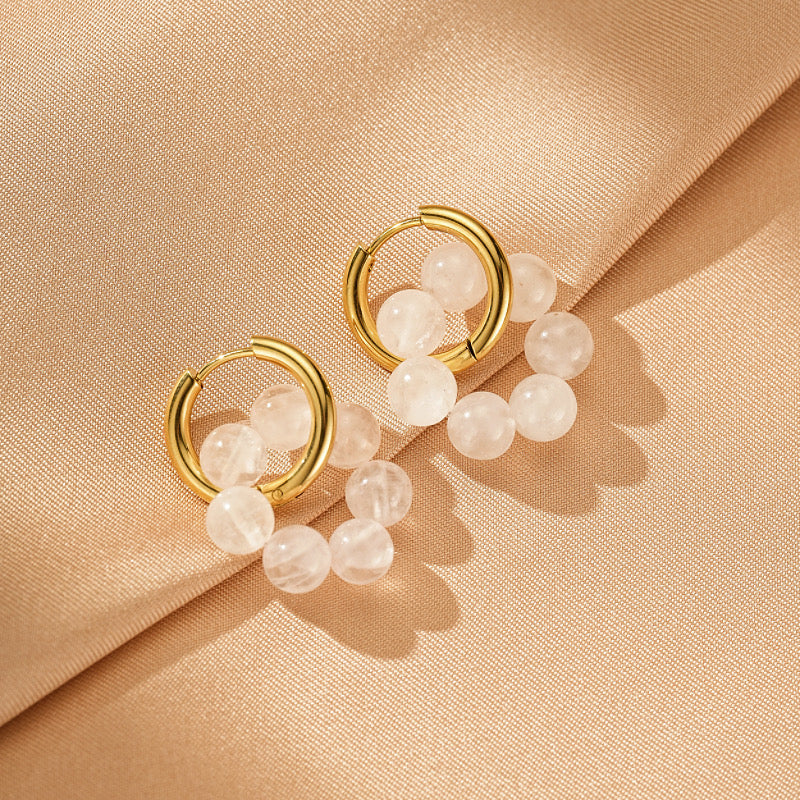 Boucles d'Oreilles Obsidienne et Quartz Rose – Éclat Serein