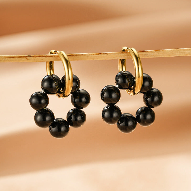 Boucles d'Oreilles Obsidienne et Quartz Rose – Éclat Serein