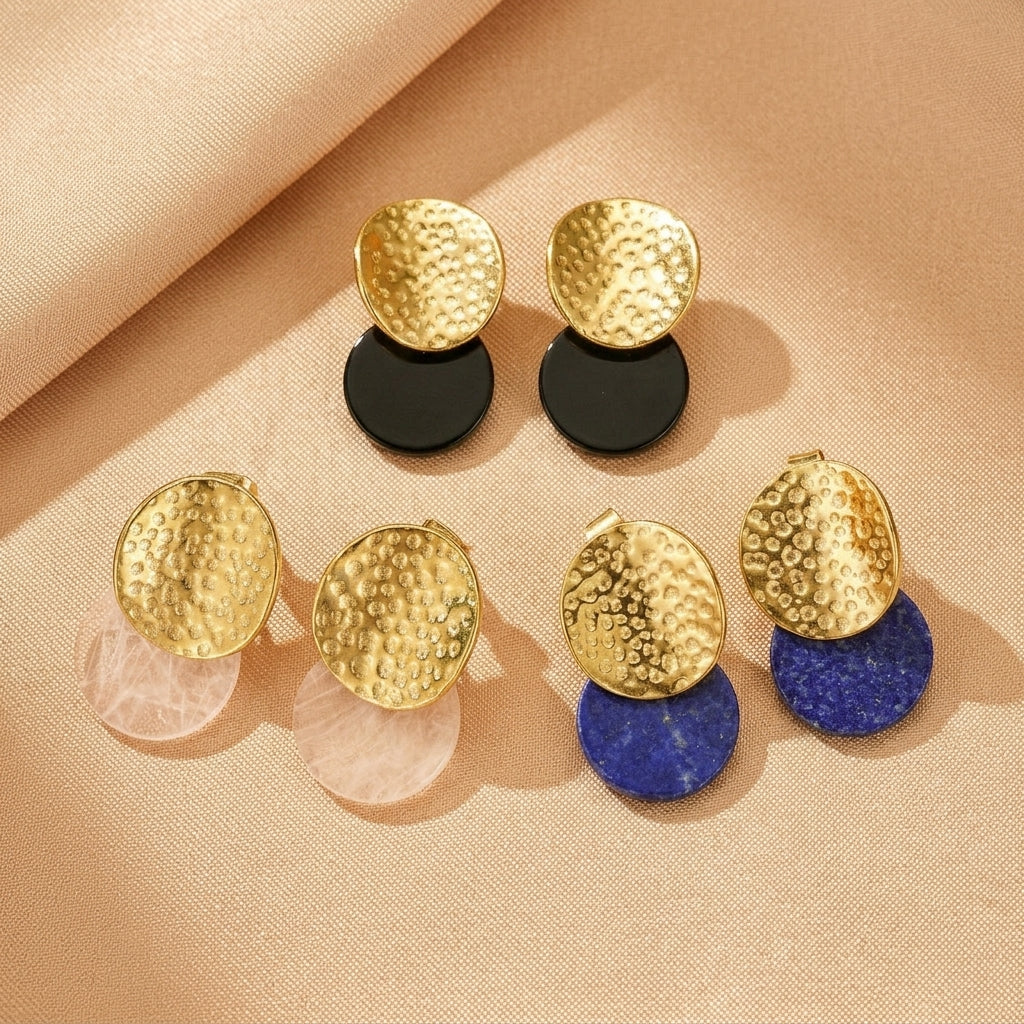 Momentici Dangle Earrings - Rose Quartz, Obsidian, Lapis Lazuli 15mm