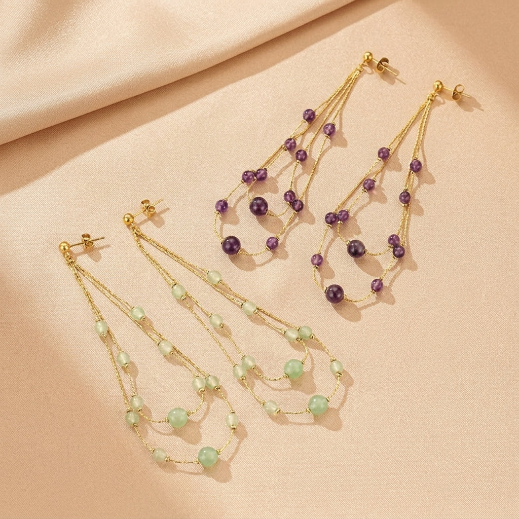 Boucles d'Oreilles Aventurine / Améthyste  – Cascade Douce