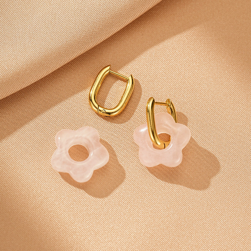 Boucles d'Oreilles Quartz Rose et Lapis Lazuli – Fleur Céleste