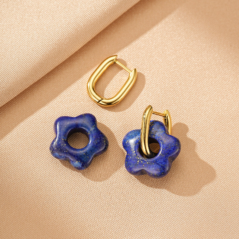 Boucles d'Oreilles Quartz Rose et Lapis Lazuli – Fleur Céleste
