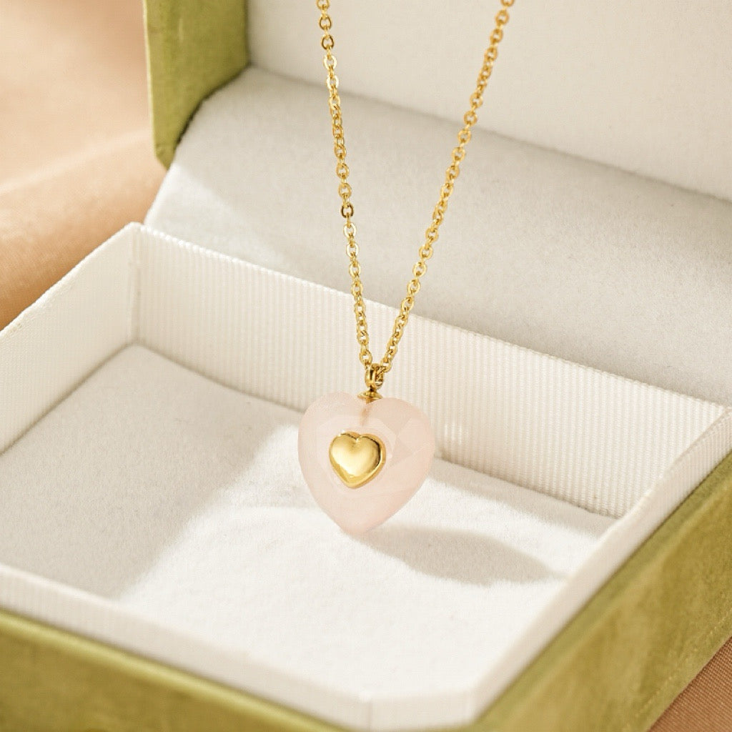 Collier Quartz Rose / Aventurine – Cœur Doux
