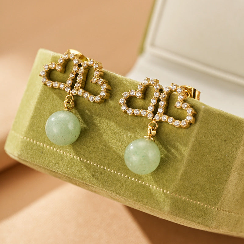 Boucles d'Oreilles Aventurine – Cœur Verdoyant