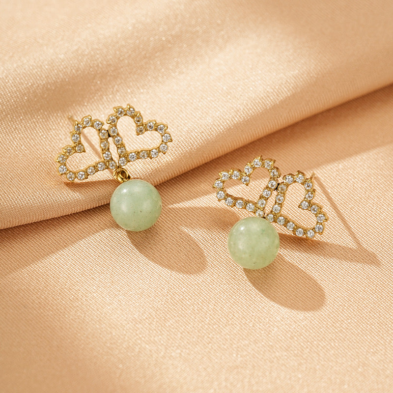 Boucles d'Oreilles Aventurine – Cœur Verdoyant
