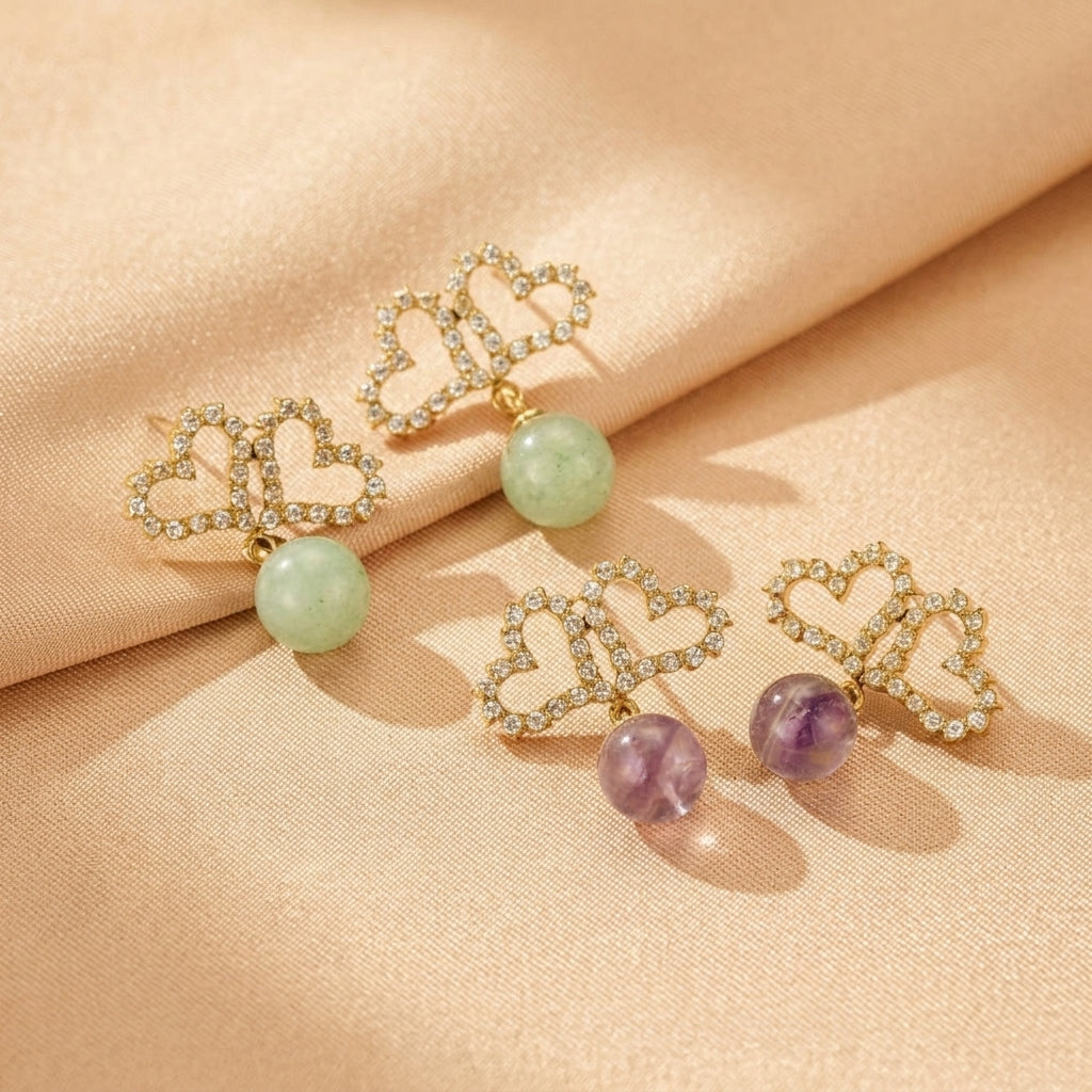 Boucles d'Oreilles Aventurine – Cœur Verdoyant