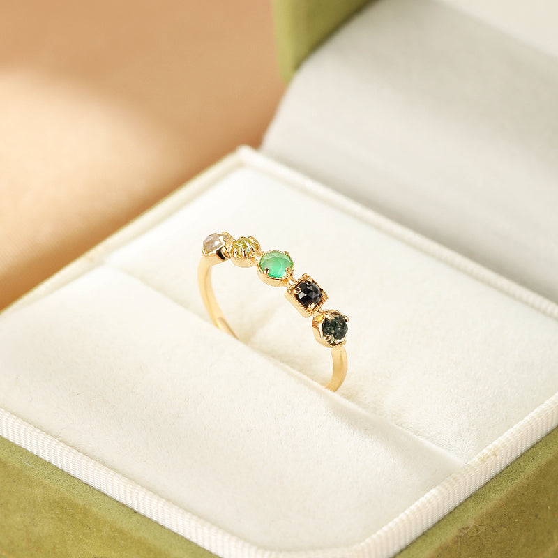 Bague Labradorite, Chrysoprase et Péridot – Équilibre Invisible