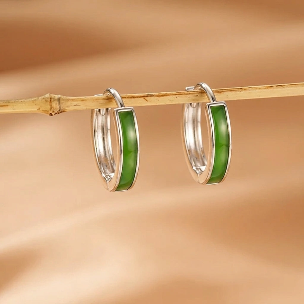 Boucles d'Oreilles Jade Néphrite – Divine Élégance, Argent