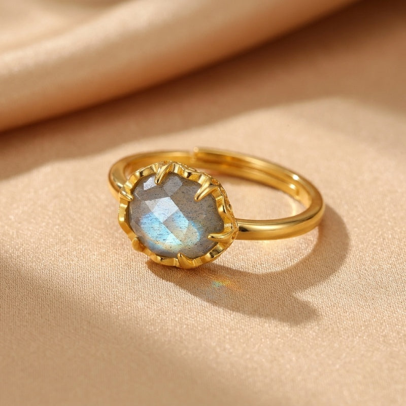 Bague Labradorite – Voile Mystique, Argent Plaqué Or