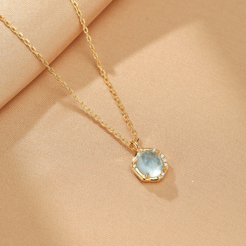 Collier Aigue marine et Pierre de Lune – Rêve Lunaire, Argent Plaqué Or 10K
