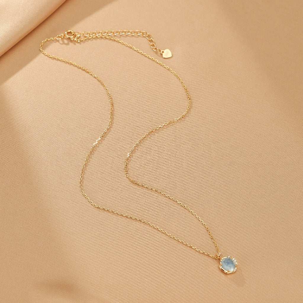 Collier Aigue marine et Pierre de Lune – Rêve Lunaire, Argent Plaqué Or 10K