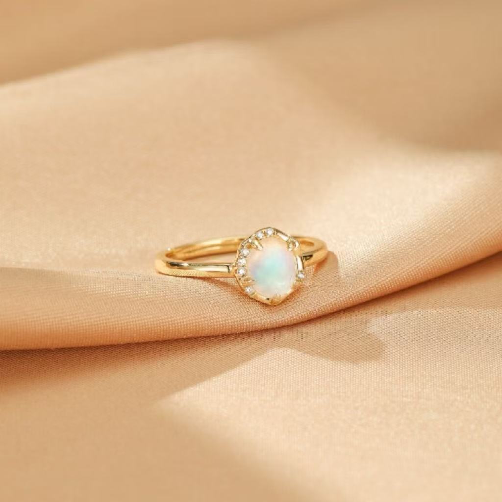 Bague Pierre de Lune – Douceur Nocturne, Argent Plaqué Or 10K