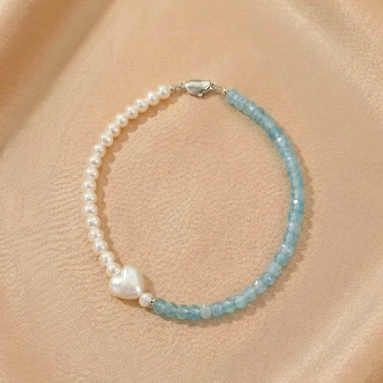 Collier Perle et Aigue-marine – Duo Céleste, Argent