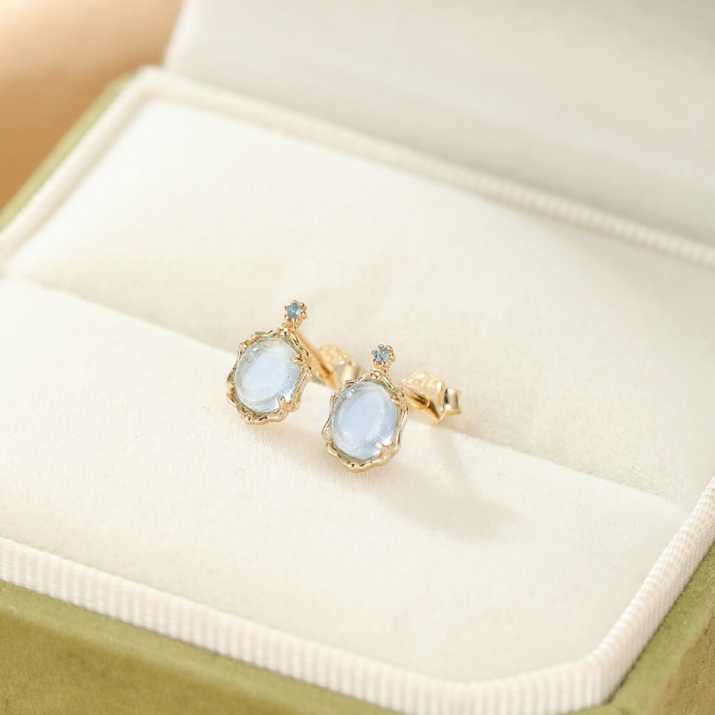 Clous d'oreilles Aigue marine – Vague Céleste, Argent 925