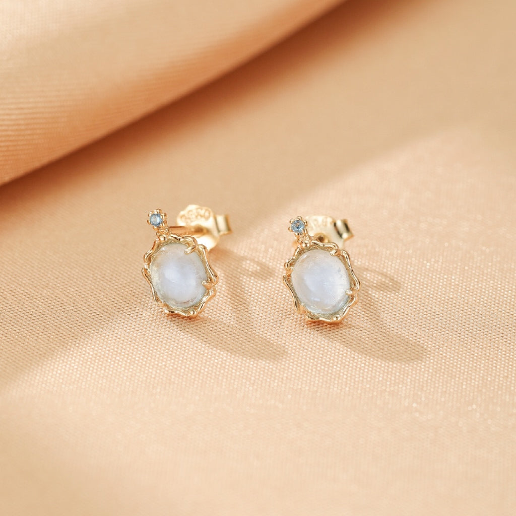 Clous d'oreilles Aigue marine – Vague Céleste, Argent 925
